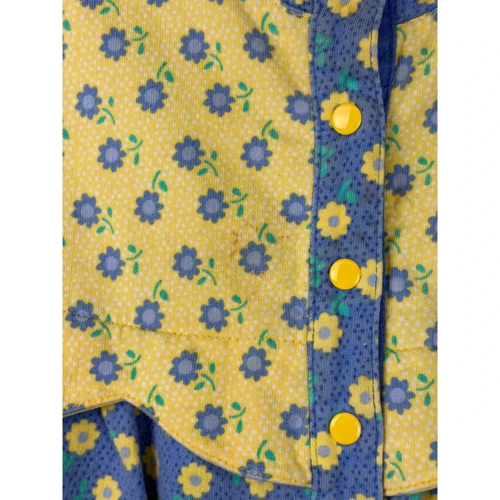 Vintage 1990s Gymboree Romper XS Blue Yellow Floral French Country Jumpsuit